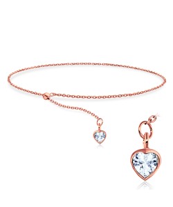 Rose Gold Plated CZ Heart Silver Bracelet BRS-444-RO-GP